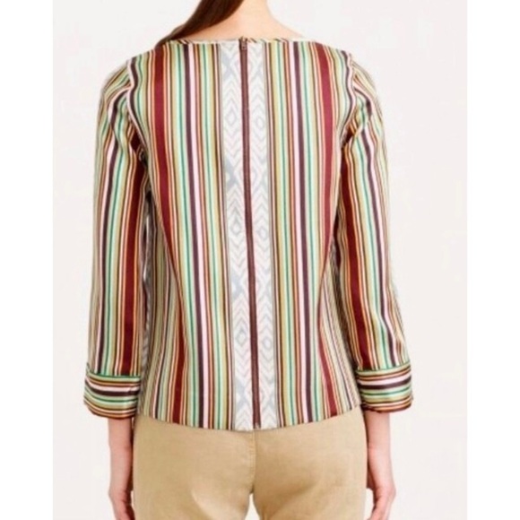 J. Crew NEW Collection Silk Wool Ikat Striped Mixed Print Top - Picture 3 of 10
